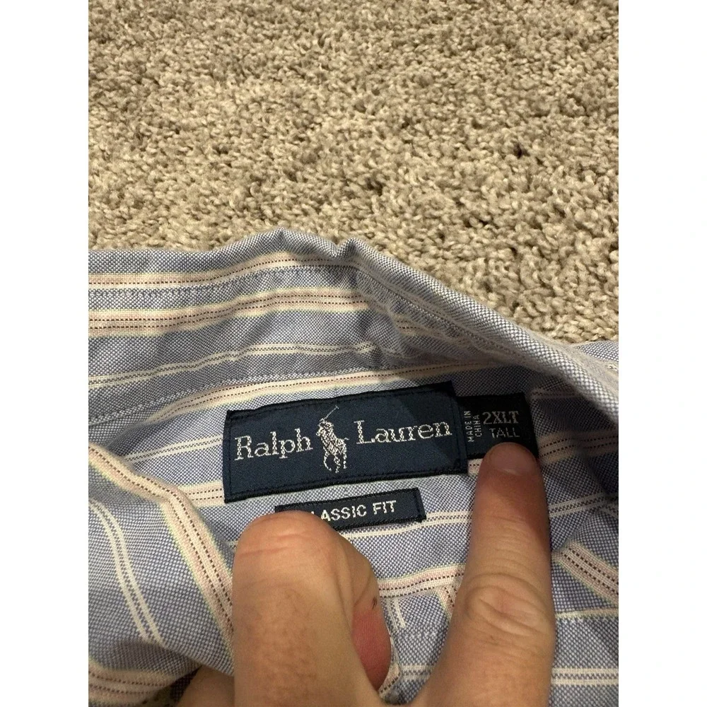 Polo Ralph Lauren Shirt Mens 2XLT Pink Blue Striped Classic Fit Cotton Pony